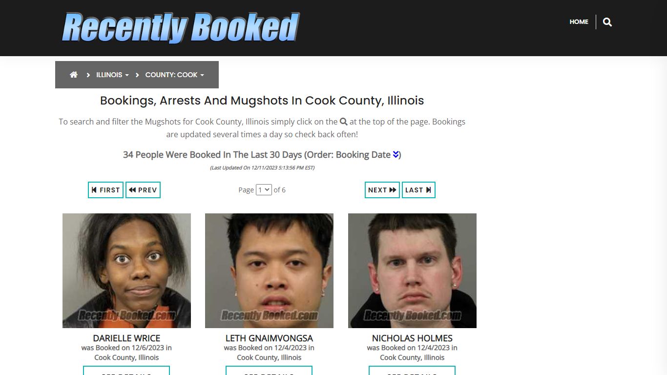 Recent bookings, Arrests, Mugshots in Cook County, Illinois
